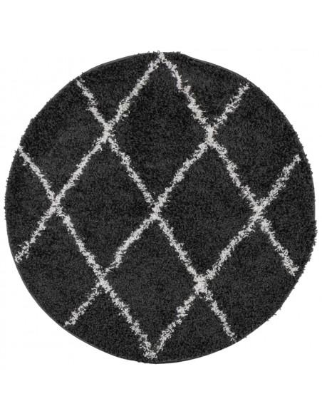 Tappeto Shaggy a Pelo Lungo Moderno Nero e Crema Ø 80 cm