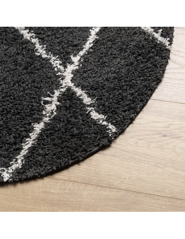 Tappeto Shaggy a Pelo Lungo Moderno Nero e Crema Ø 80 cm