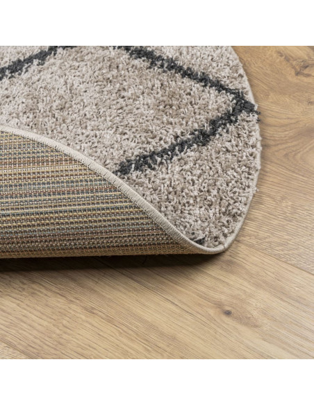 Tappeto Shaggy a Pelo Lungo Beige e Antracite Ø 100 cm