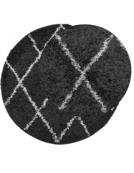 Tappeto Shaggy a Pelo Lungo Moderno Nero e Crema Ø 160 cm