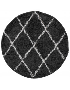 Tappeto Shaggy a Pelo Lungo Moderno Nero e Crema Ø 200 cm