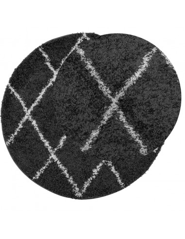 Tappeto Shaggy a Pelo Lungo Moderno Nero e Crema Ø 200 cm