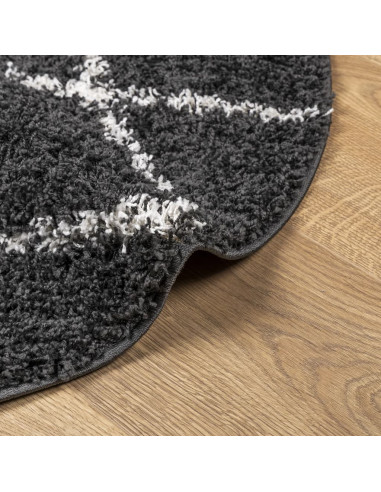 Tappeto Shaggy a Pelo Lungo Moderno Nero e Crema Ø 200 cm