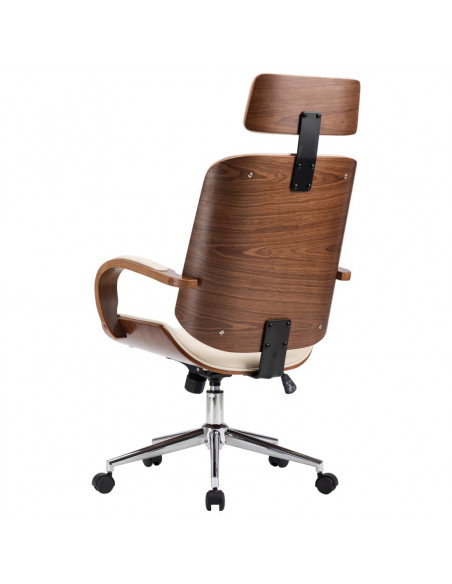 Sedia Girevole con Poggiatesta Crema Similpelle e Legno Curvato
