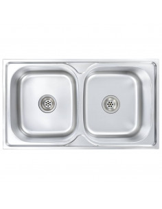 Lavello da Cucina Doppio con Filtro e Sifone in Acciaio Inox 2