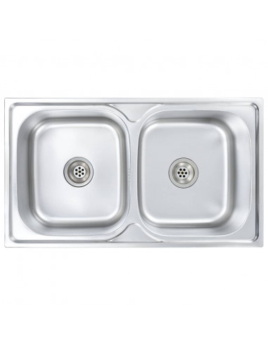 Lavello da Cucina Doppio con Filtro e Sifone in Acciaio Inox