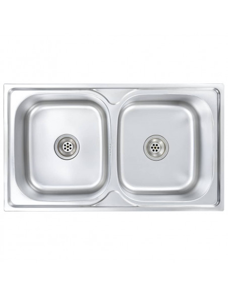 Lavello da Cucina Doppio con Filtro e Sifone in Acciaio Inox