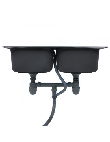 Lavello da Cucina Doppio con Filtro e Sifone in Acciaio Inox