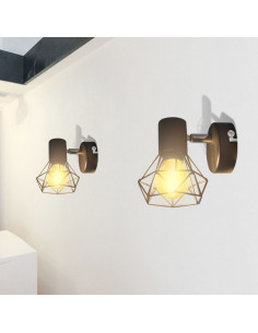 Set 2 Applique con Rete in Stile Industriale Nero Lampadina LED
