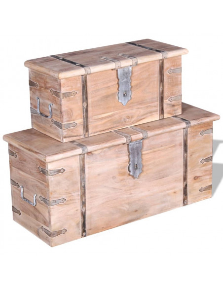 Set 2 Pezzi Cassapanca in Legno Massiccio di Acacia