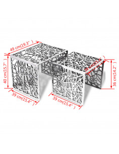 Set 2 Tavolini Quadrati Alluminio Argento 2