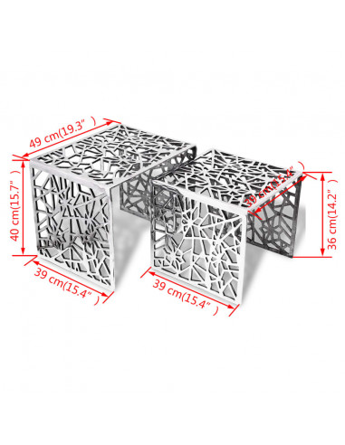 Set 2 Tavolini Quadrati Alluminio Argento