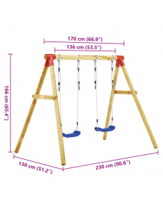 Set Altalena da Giardino 230x130x166 cm in Legno di Pino