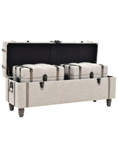 Set Cassapanche 3 pz in Legno Massello e Acciaio 112x37x45 cm