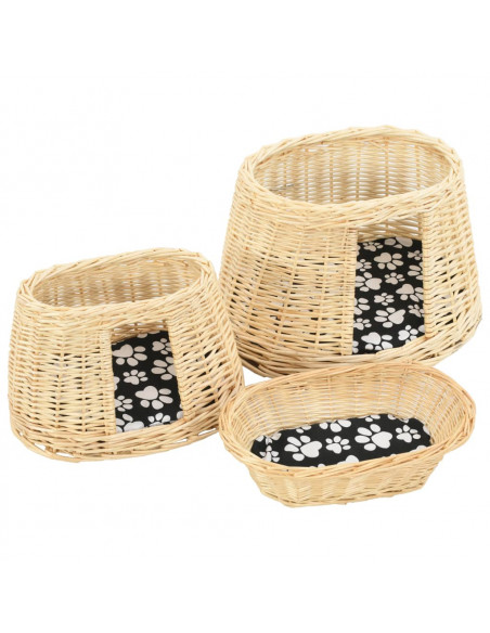 Set Ceste per Gatti con Cuscini 3 pz 47x34x60 cm Salice Naturale