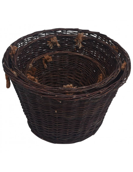 Set Cestini Portalegna Impilabili 3 pz Marrone Scuro in Salice