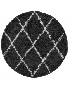 Tappeto Shaggy a Pelo Lungo Moderno Nero e Crema Ø 100 cm