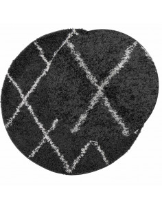 Tappeto Shaggy a Pelo Lungo Moderno Nero e Crema Ø 100 cm 2