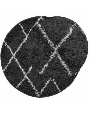 Tappeto Shaggy a Pelo Lungo Moderno Nero e Crema Ø 100 cm