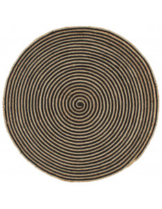 Tappeto Lavorato a Mano in Juta Design a Spirale Nero 90 cm