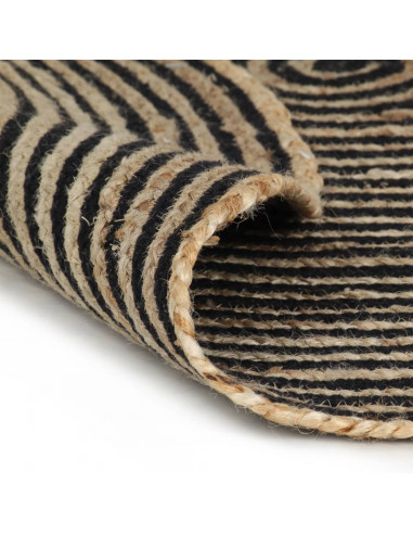 Tappeto Lavorato a Mano in Juta Design a Spirale Nero 90 cm