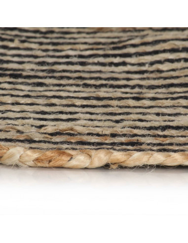 Tappeto Lavorato a Mano in Juta Design a Spirale Nero 90 cm