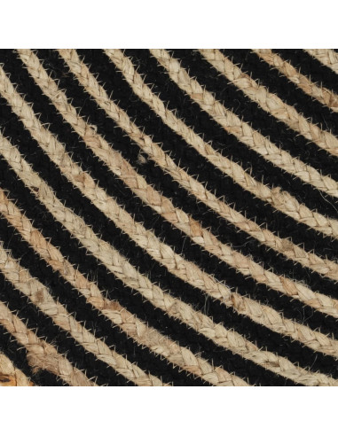Tappeto Lavorato a Mano in Juta Design a Spirale Nero 90 cm