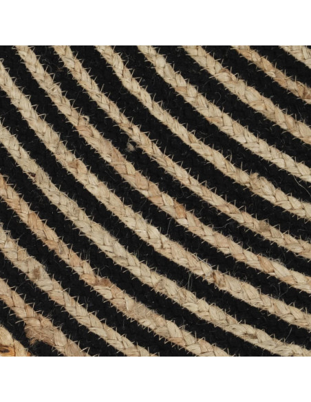 Tappeto Lavorato a Mano in Juta Design a Spirale Nero 90 cm