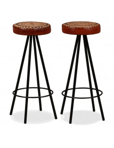 Set da Bar 3 pz in Legno Massello Acacia in Pelle Vera e Tela