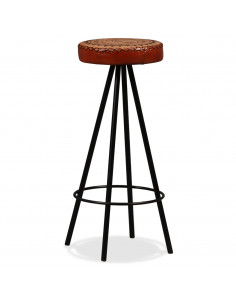 Set da Bar 3 pz Legno Massello di Recupero Vera Pelle e Tessuto