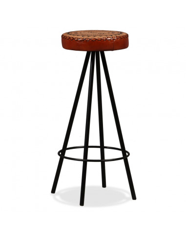 Set da Bar 5 pz in Legno Massello Acacia in Vera Pelle e Tela