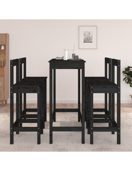 Set da Bar 5 pz Nero in Legno Massello di Pino