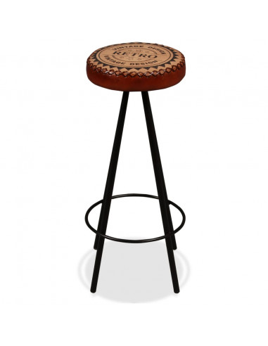 Set da Bar 7 pz in Legno Massello di Acacia Vera Pelle e Tela