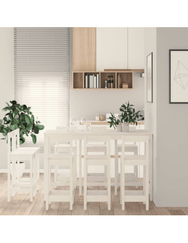 Set da Bar 9 pz Bianco in Legno Massello di Pino