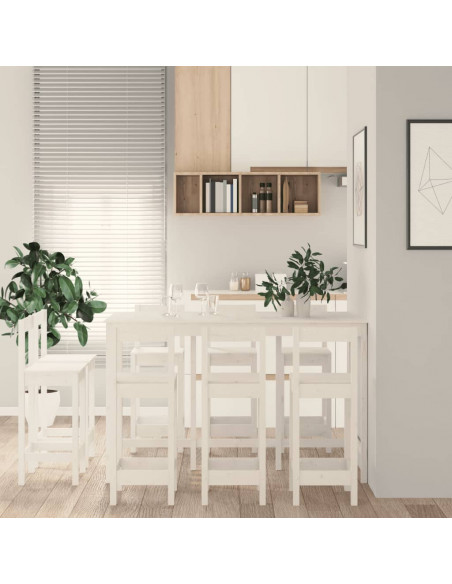 Set da Bar 9 pz Bianco in Legno Massello di Pino