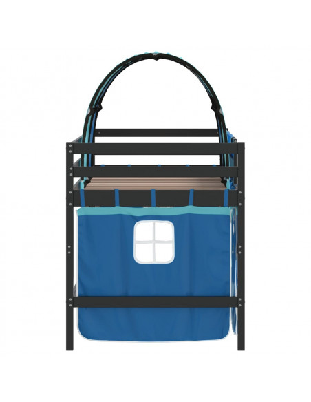 Letto a Soppalco con Tunnel Bambini Blu 90x200cm Massello Pino