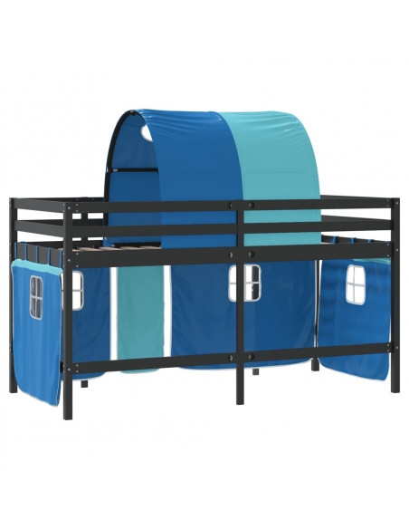 Letto a Soppalco con Tunnel Bambini Blu 90x200cm Massello Pino