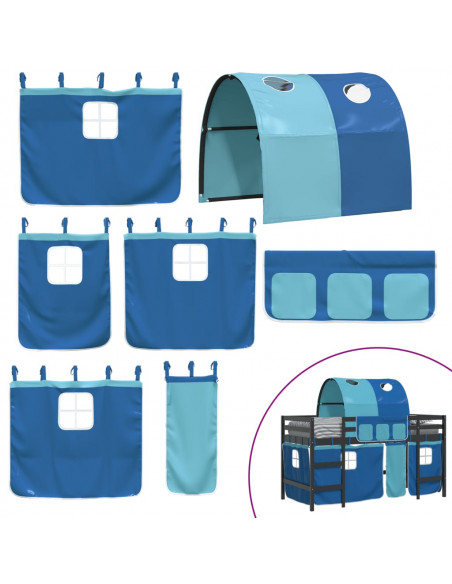 Letto a Soppalco con Tunnel Bambini Blu 90x200cm Massello Pino
