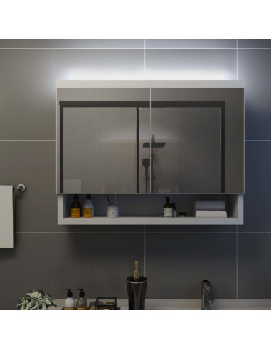 Armadietto a Specchio con LED Bianco 80x15x60 cm in MDF