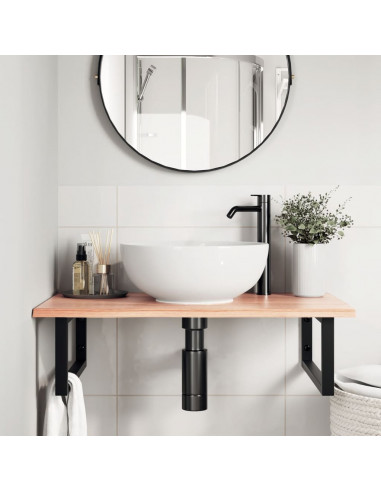 Ripiano a Parete per Lavabo in Acciaio e Massello di Rovere