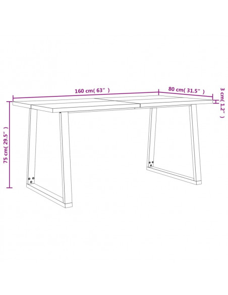Set da Pranzo 3 pz con Bordi Vivi in Legno Massello di Acacia