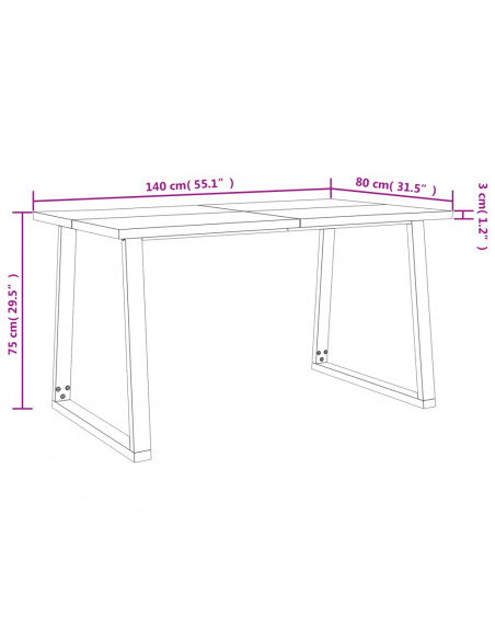 Set da Pranzo 3 pz con Bordi Vivi in Legno Massello di Acacia