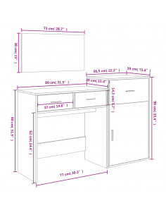 Set da Toeletta 3 pz Bianco in Legno Multistrato