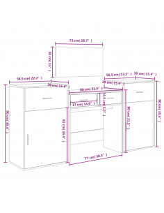 Set da Toeletta 4 pz Grigio Cemento in Legno Multistrato