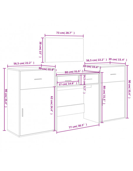Set da Toeletta 4 pz Nero in Legno Multistrato