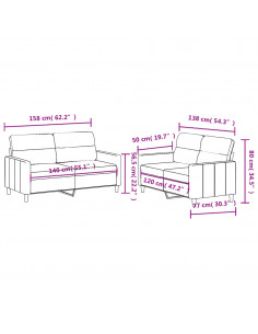 Set di Divani 2 pz con Cuscini Crema in Tessuto 2