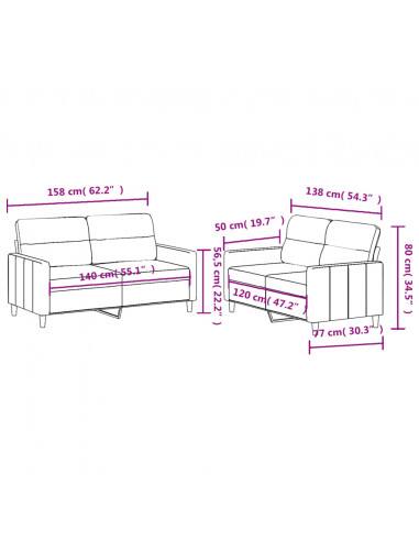 Set di Divani 2 pz con Cuscini Crema in Tessuto