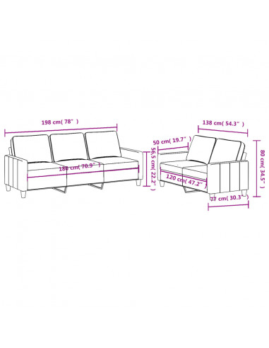 Set di Divani 2 pz con Cuscini Crema in Tessuto
