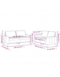 Set di Divani 2 pz con Cuscini Crema in Velluto