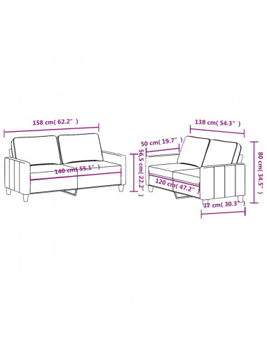 Set di Divani 2 pz con Cuscini Giallo Chiaro in Tessuto